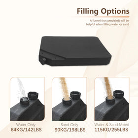C-Hopetree 256lb capacity base weights filled with water or sand for stability.