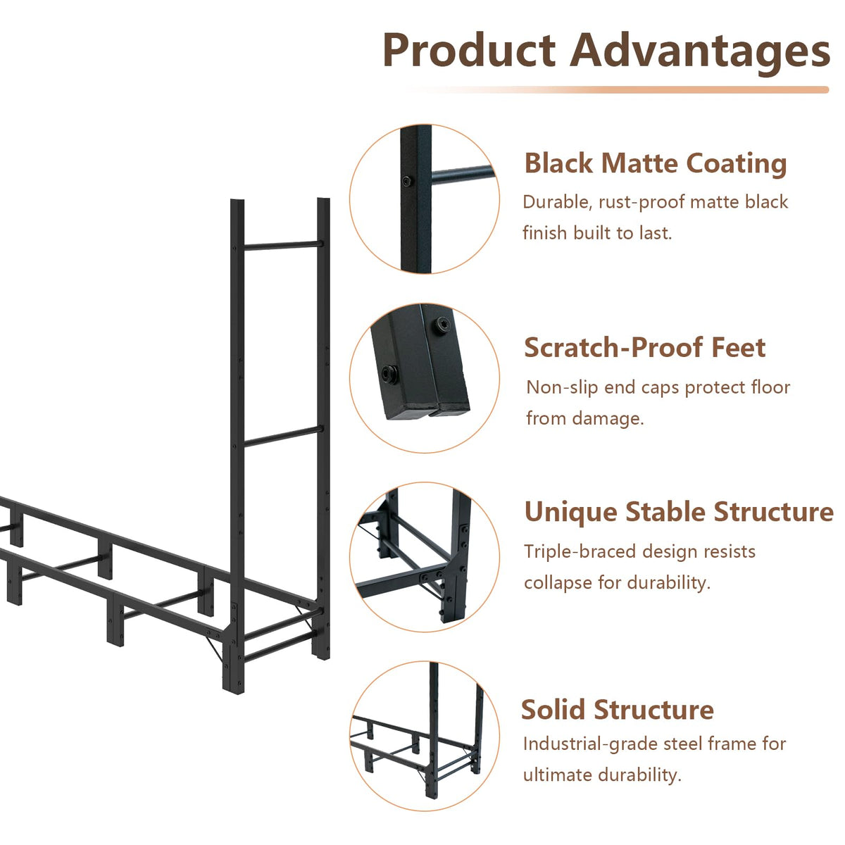 C-Hopetree firewood rack full-length dimensions demonstrate versatile indoor or outdoor use