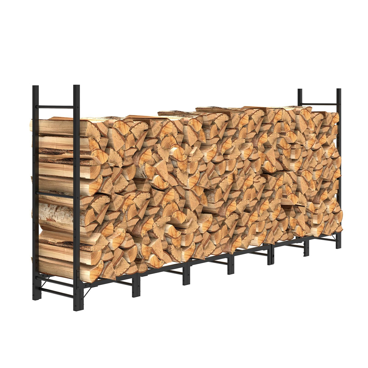 C-Hopetree 8ft firewood rack side view showing sturdy metal structure and high capacity