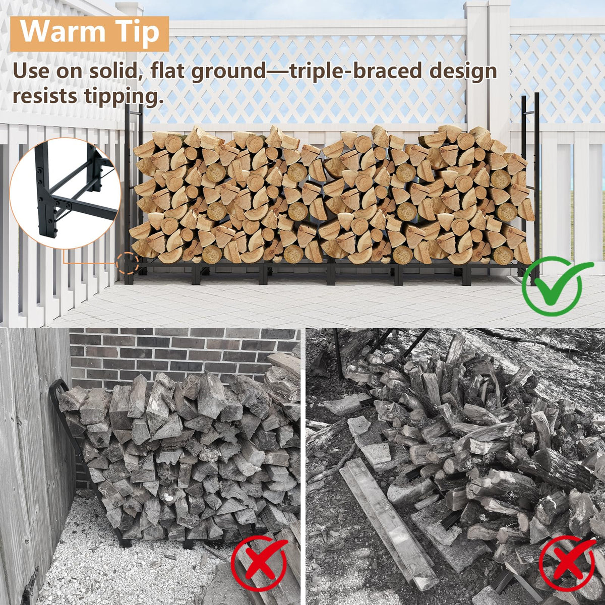 C-Hopetree adjustable-length sections enable customized storage for large wood piles