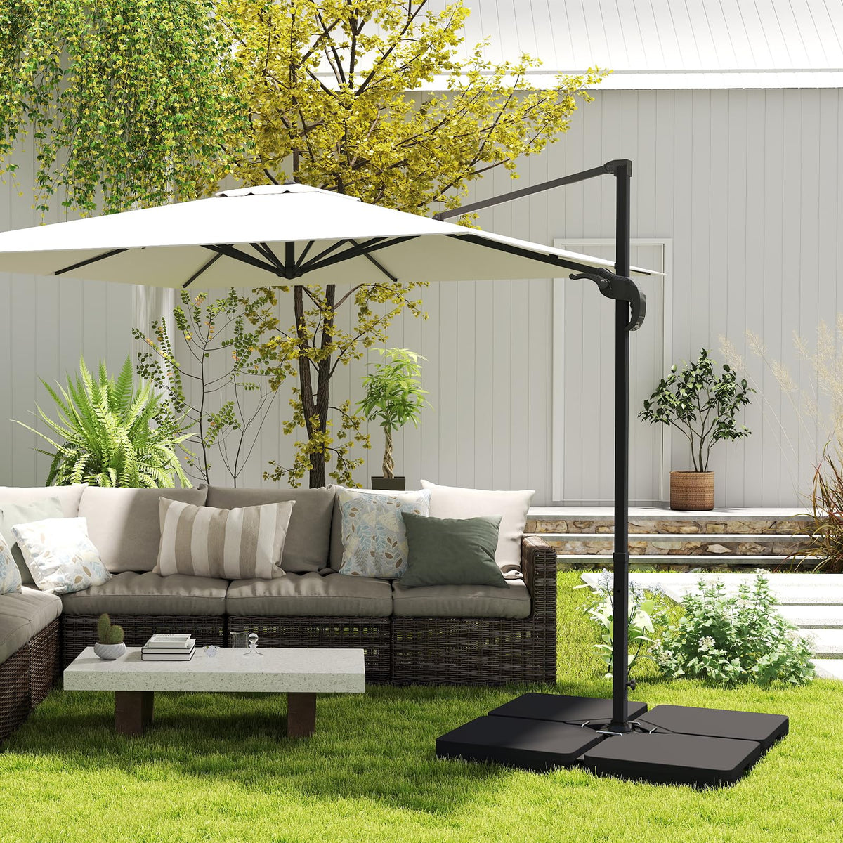 C-Hopetree base weights in outdoor space, showing versatile deck and garden use.
