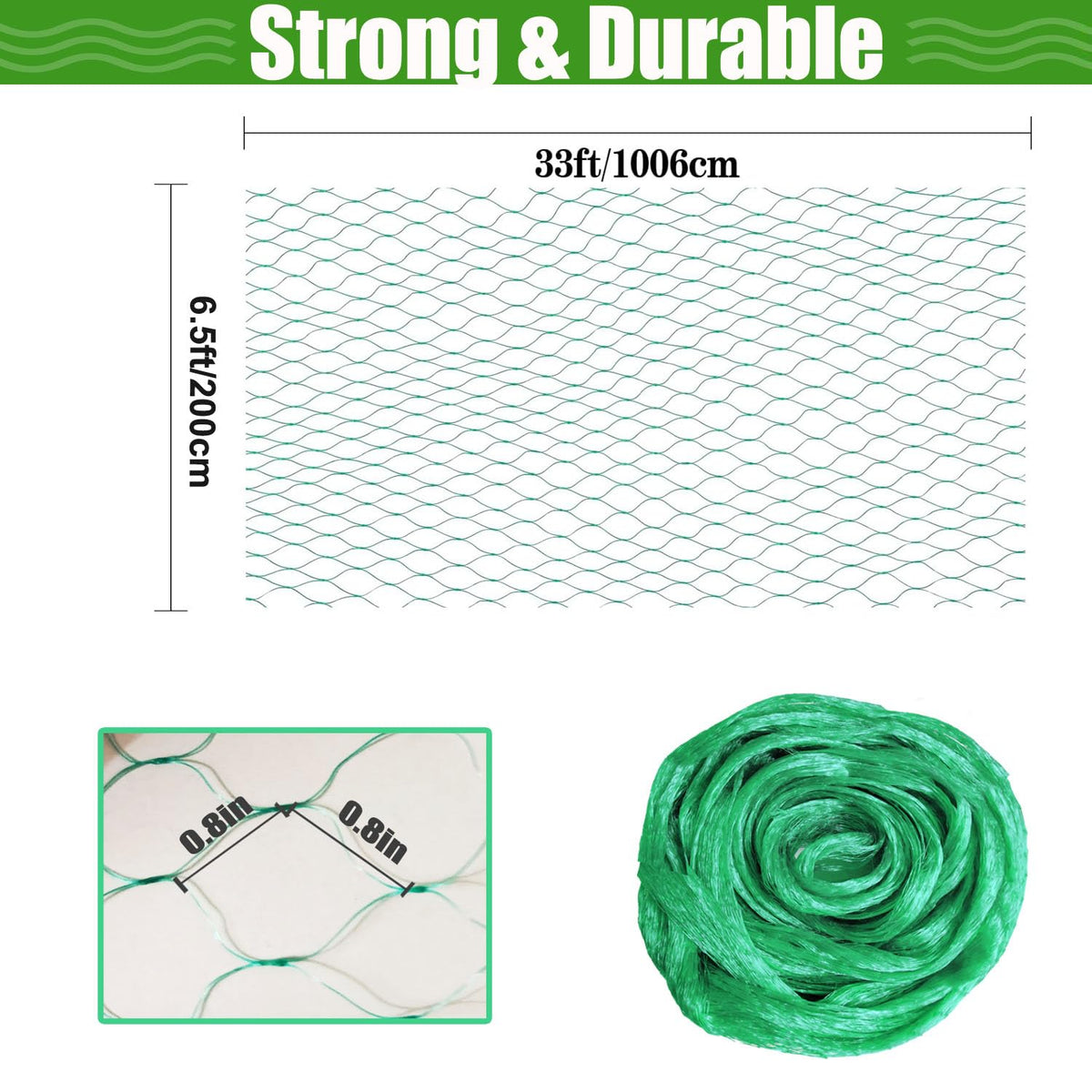 CACERIAWM Plastic Trellis Mesh shows a 6.5x33 ft layout for vegetables.