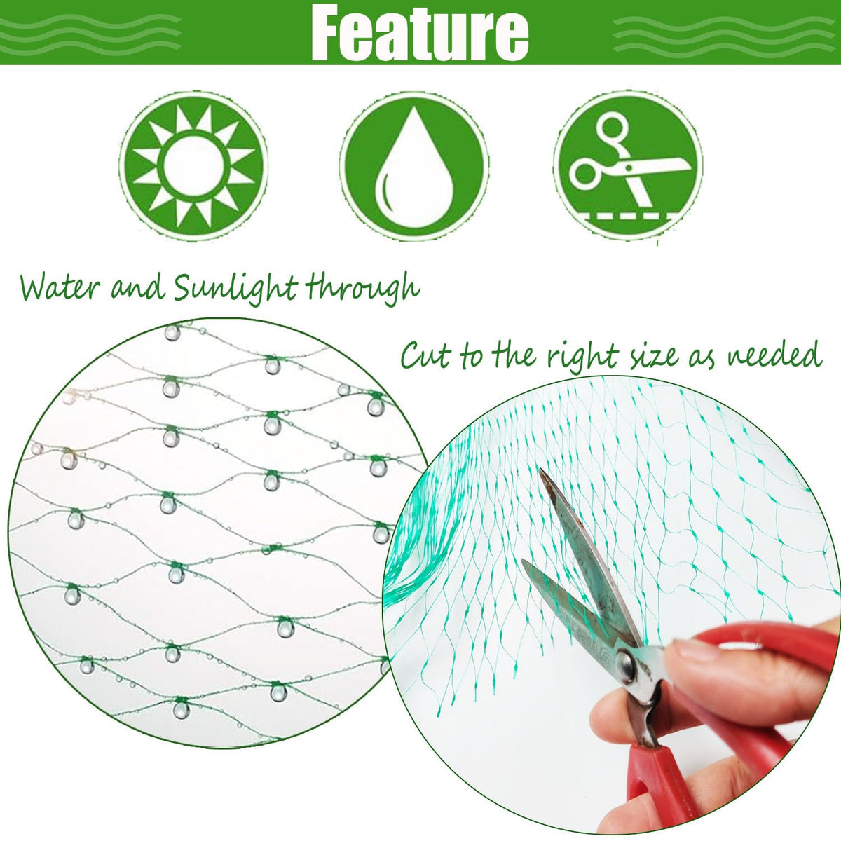 CACERIAWM Nylon mesh with sturdy ties and rust-resistant pegs for durability.