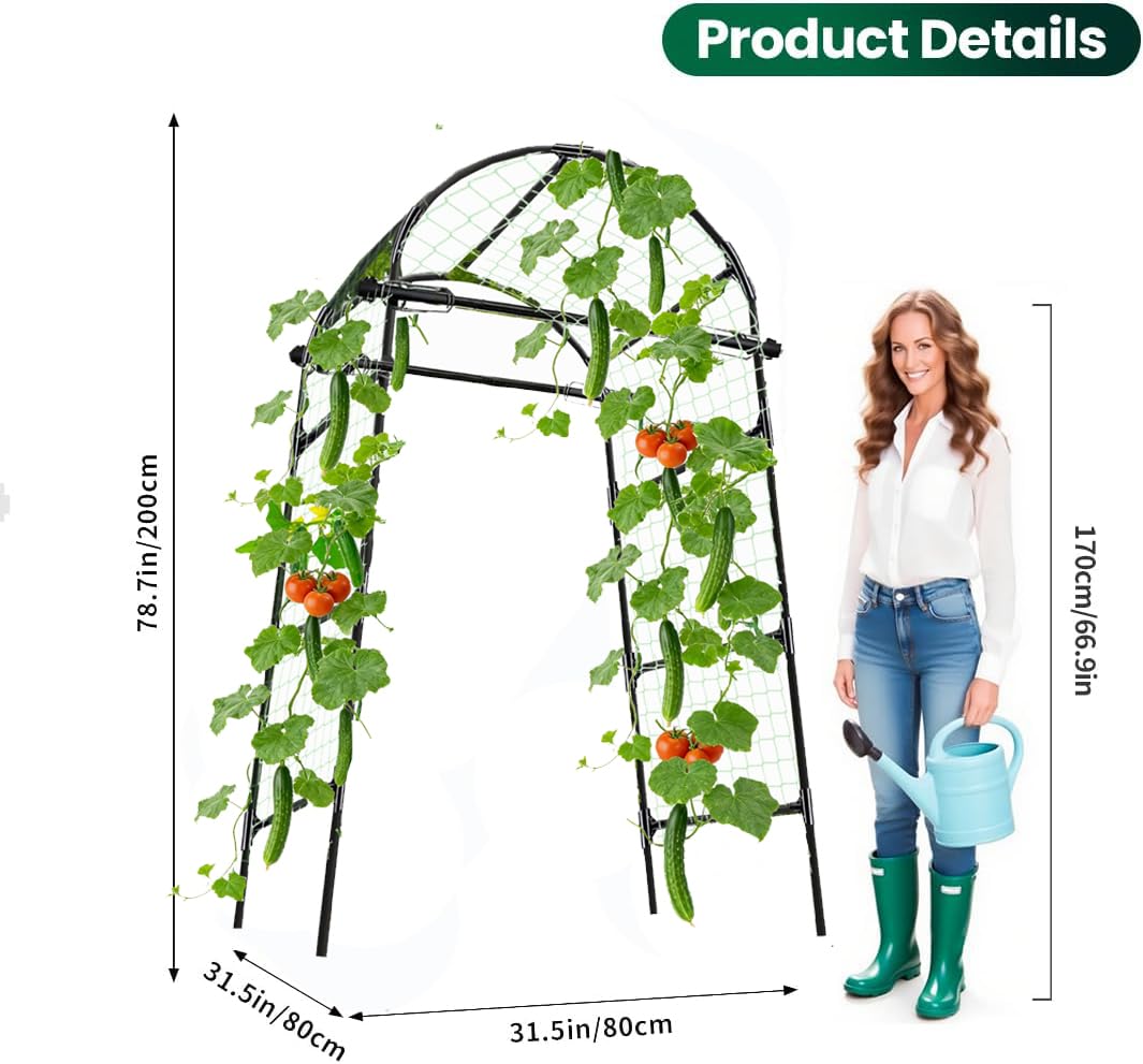 CACERIAWM raised-bed trellis helps cucumbers grow vertically for sun exposure.