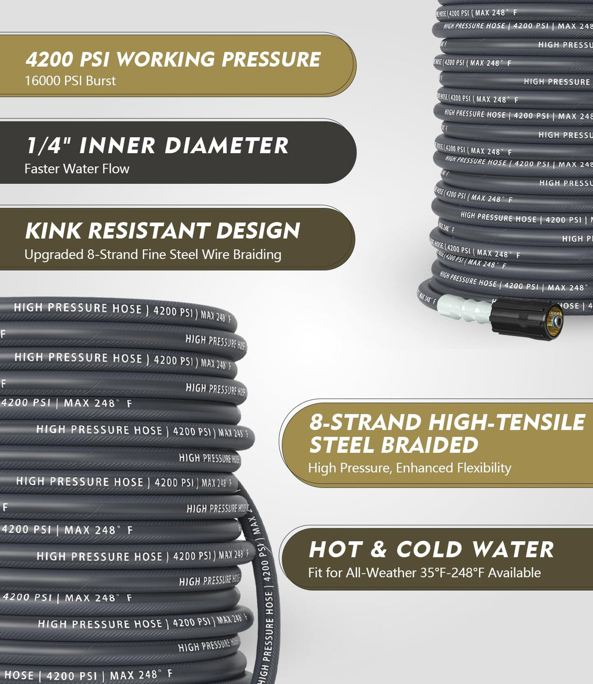 CADEGUO steel braided hose 50 ft durable construction for heavy use