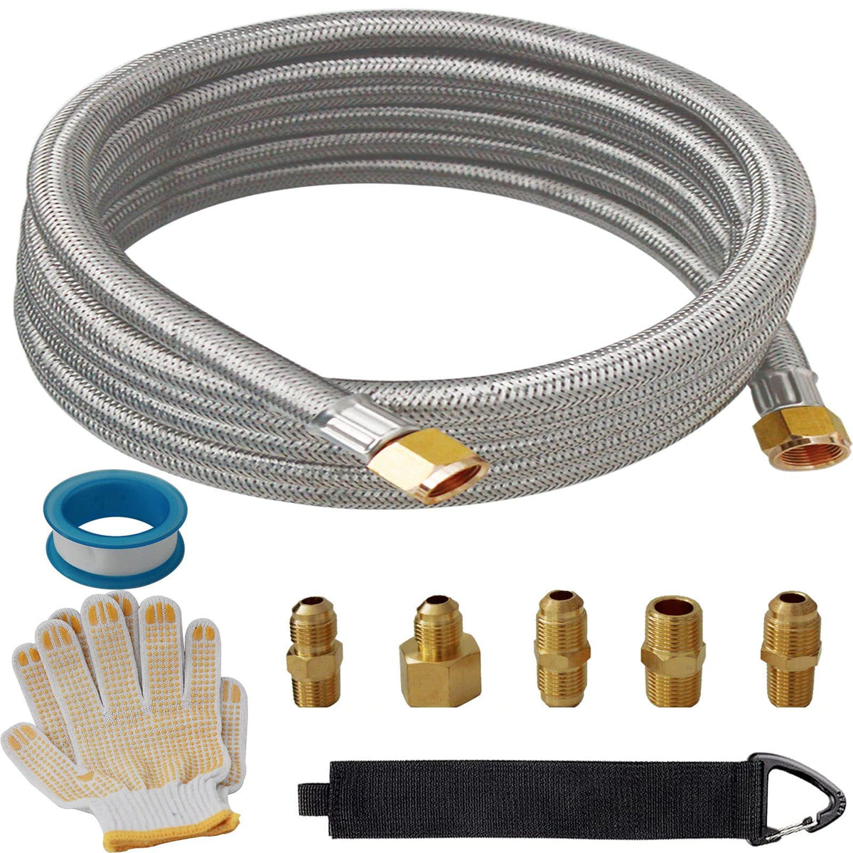 CADOAHJ 10 ft braided propane hose extension with braided ends for flexible 3/8 flare connections.