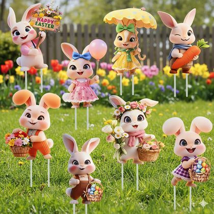 CADUFUELLY Easter bunny yard signs in bright colors for outdoor charm