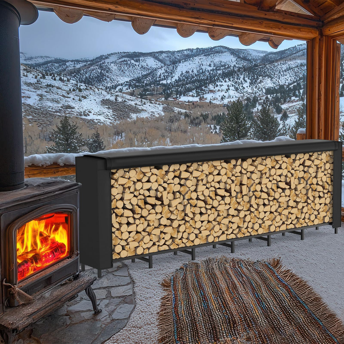 CADUKE firewood rack indoor use protects floors while storing logs
