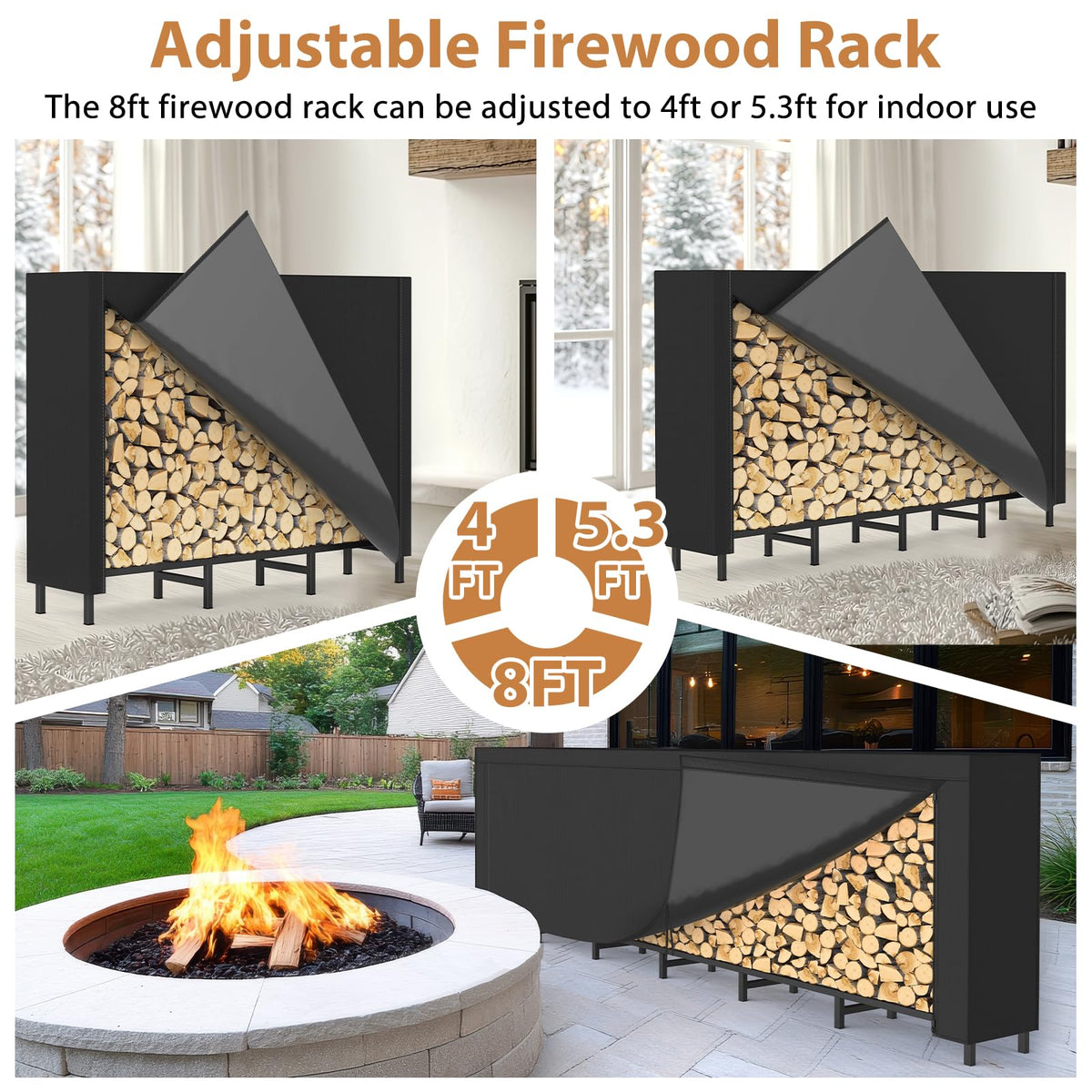 CADUKE firewood rack outdoor sturdy frame securely holds a large log stack