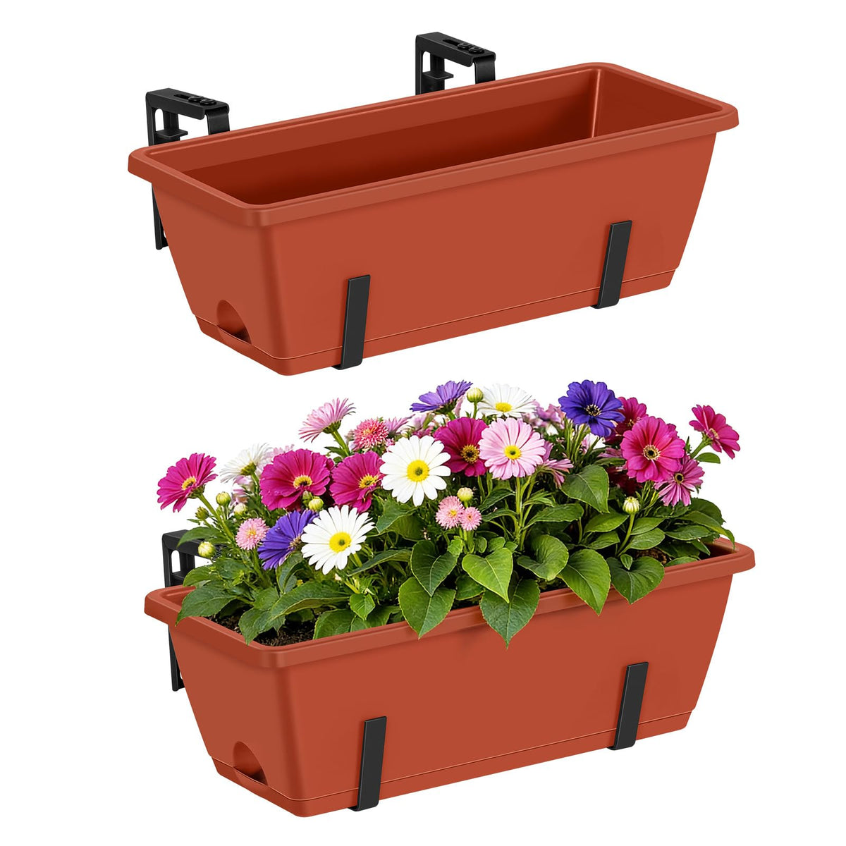 CADUKE railing planter boxes on a balcony, two-pack for space-saving greenery