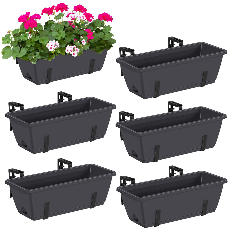 CADUKE railing planter boxes left side view for balcony display and year-round use.