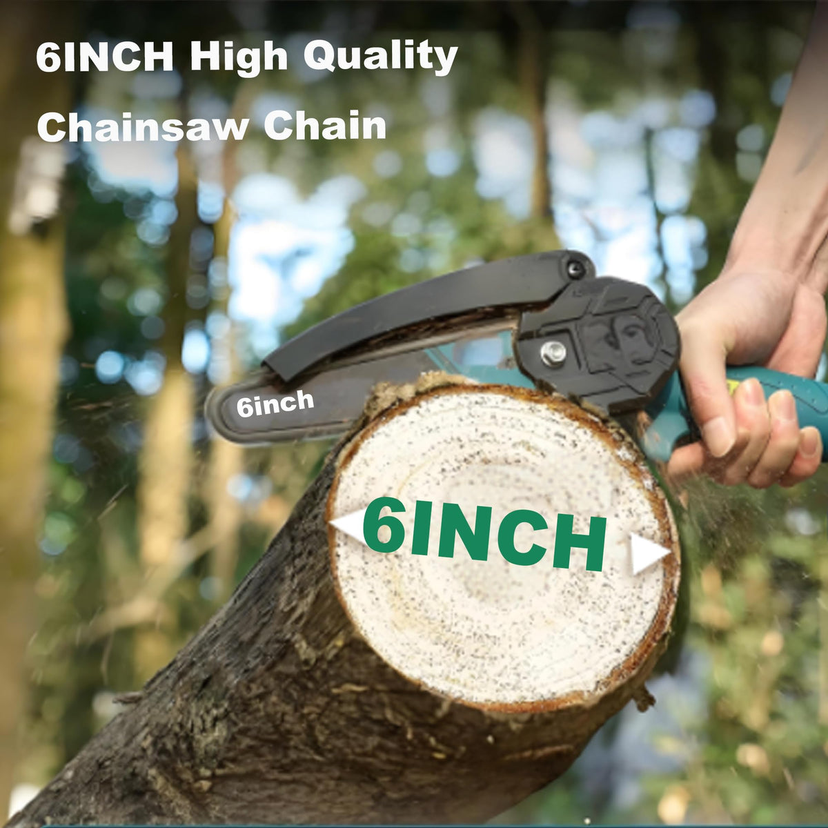 CaeyBrye 6-inch mini chainsaw chain with 1-4 pitch and 0.043 gauge for precise cuts.