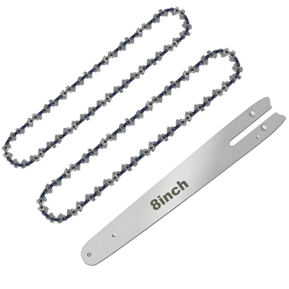 CaeyBrye 8-Inch chain kit with two chains and guide bar for quick replacement.