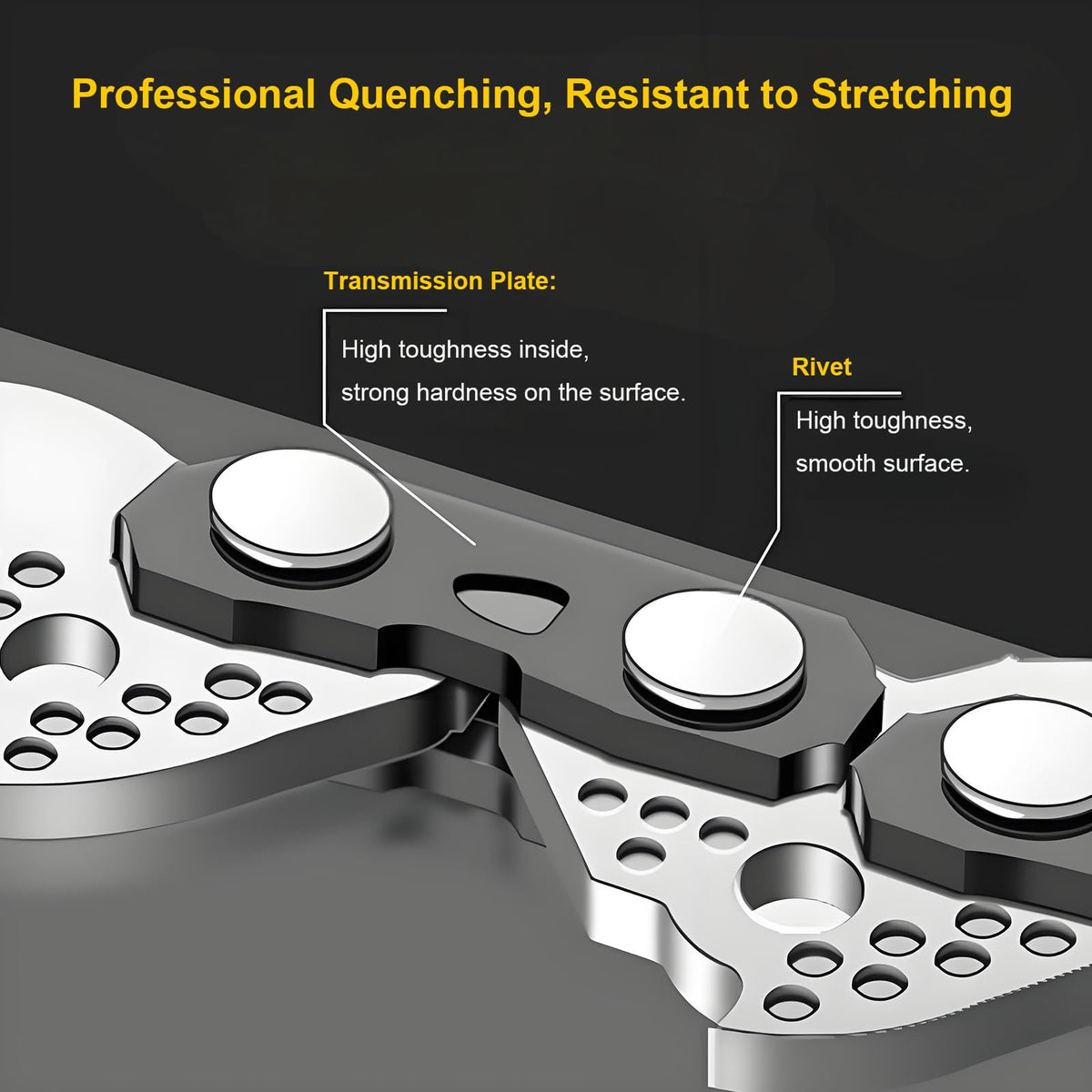 CaeyBrye deep-quenched chain offers wear resistance for durable, long-lasting performance.