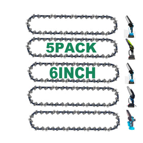 CaeyBrye mini chainsaw chain 6-inch 5-pack with 37 drive links for quick replacements.