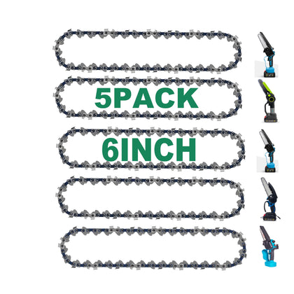 CaeyBrye mini chainsaw chain 6-inch 5-pack with 37 drive links for quick replacements.