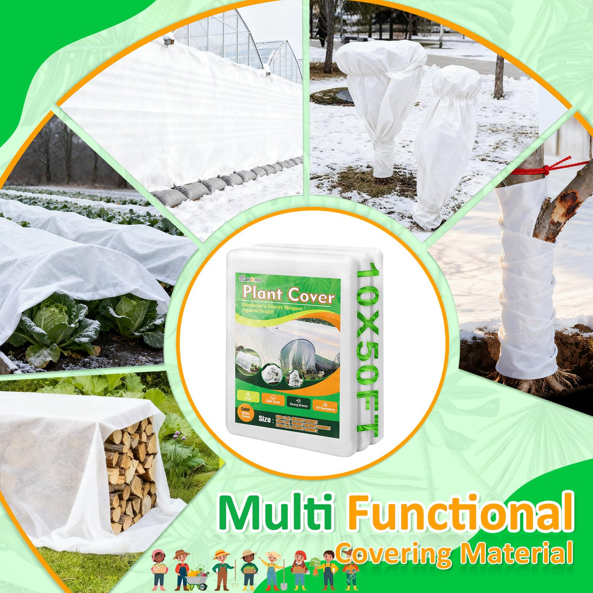 Cahomo multi-season plant protection fabric supports winter insulation and summer shade.
