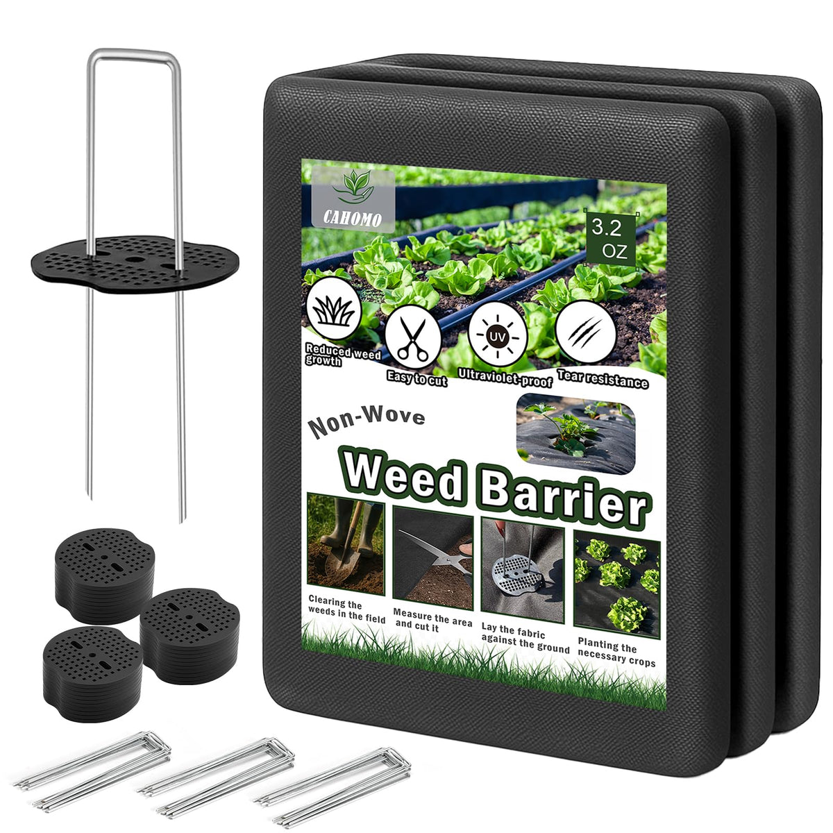 Cahomo non-woven weed barrier fabric in roll suppresses weeds and conserves soil moisture