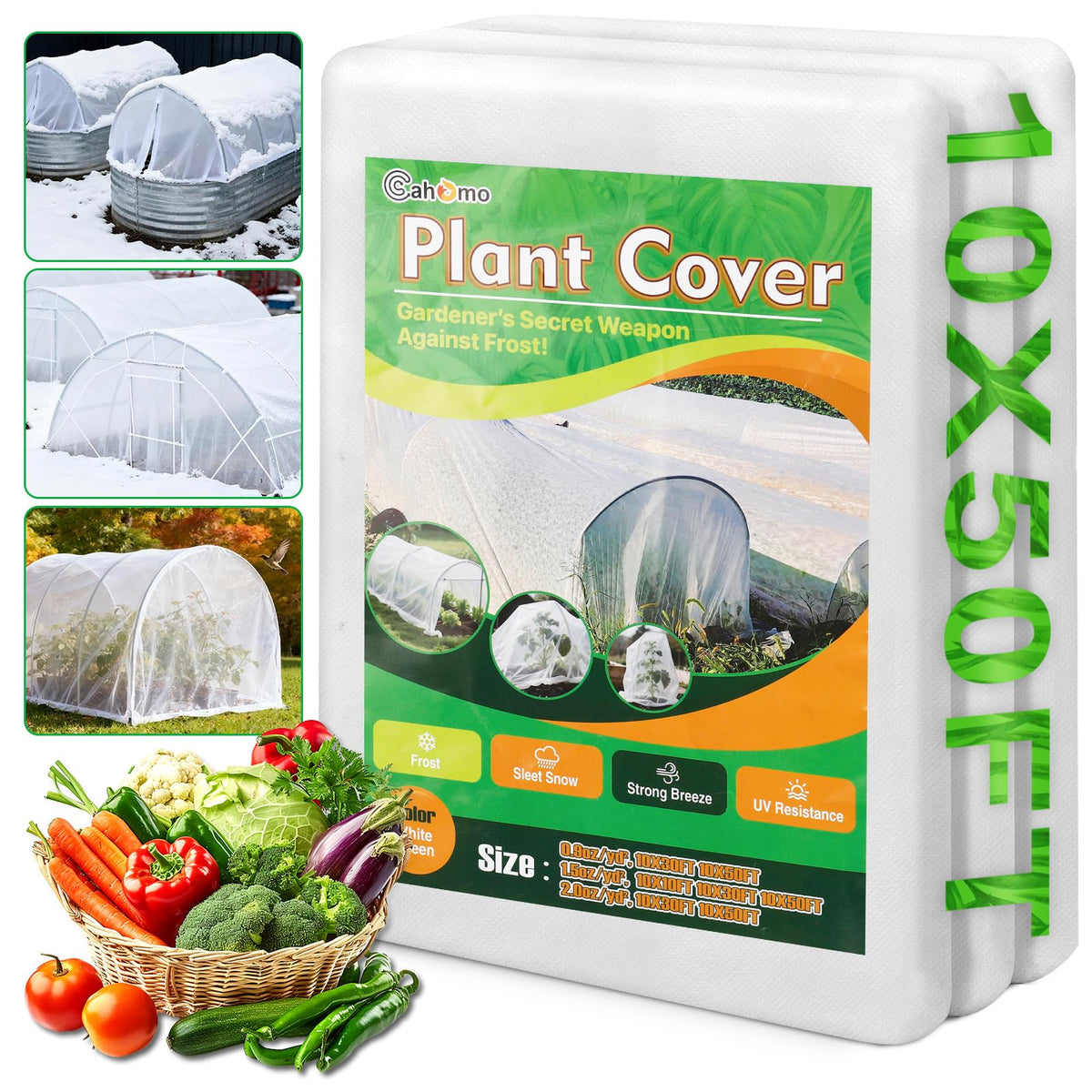 Cahomo white frost cloth 10x50ft protects crops during winter with durable, UV-treated fabric.