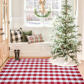 CAINANEL deck porch veranda mat welcoming guests with festive red plaid