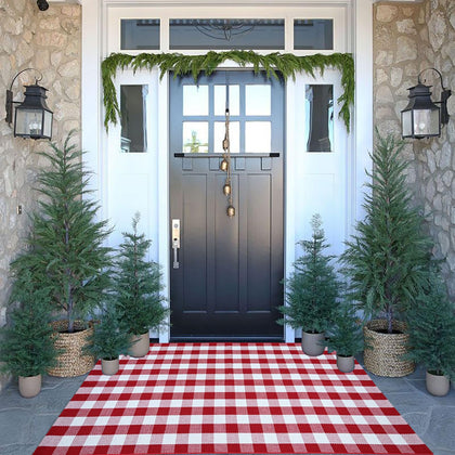 CAINANEL red white plaid rug front porch mat adds warm holiday curb appeal