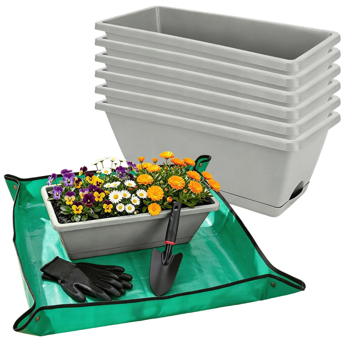 CAKKVDE 7-pack outdoor planters in offwhite for balconies and windowsills