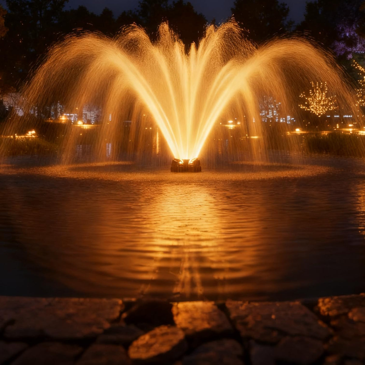 Cakuuma Pond Fountain Aerator 1HP powers strong circulation for large ponds.