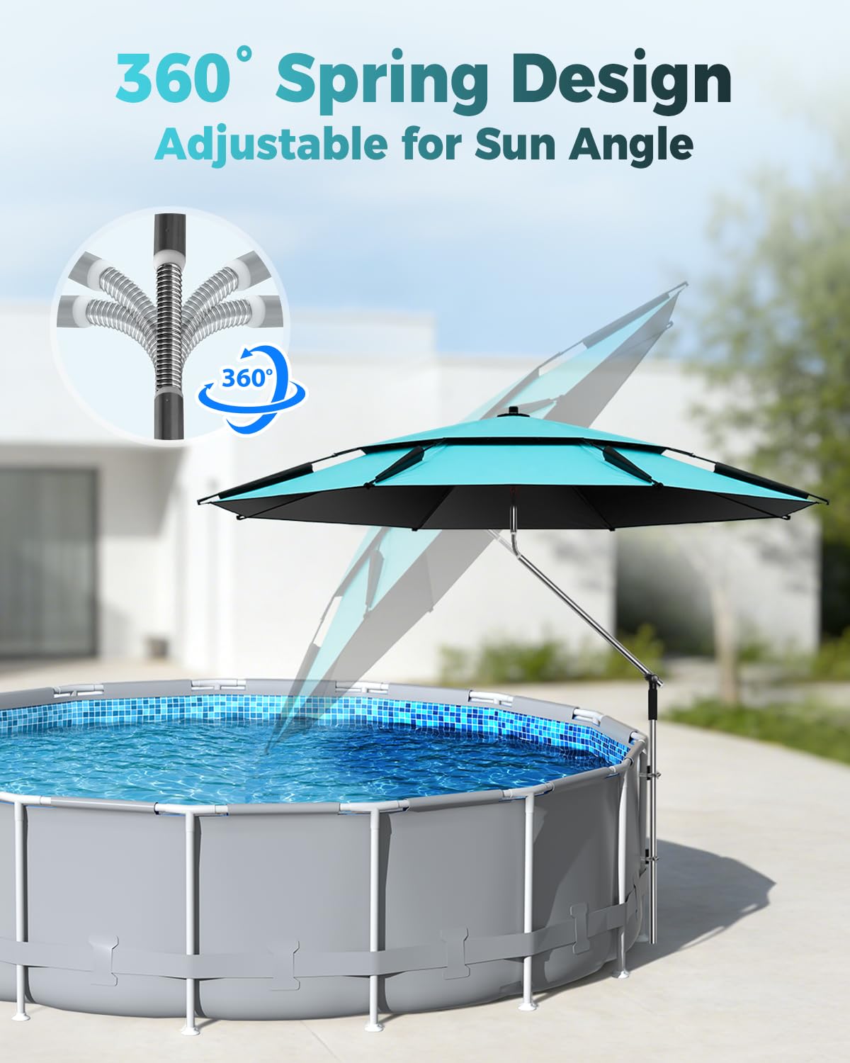 Calanofin shade with adjustable height helps fit different pool setups.