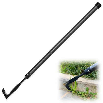 CALCHELE crack weeder long-handle in use to remove weeds from concrete cracks