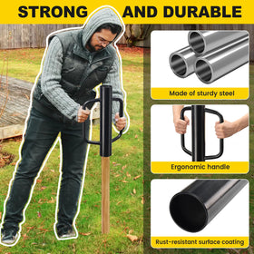 CALCHELE fence post driver with dual handles for easy lifting and maneuvering.