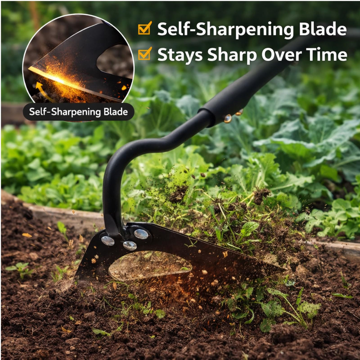 CALCHELE adjustable 58-inch handle enables standing weed work