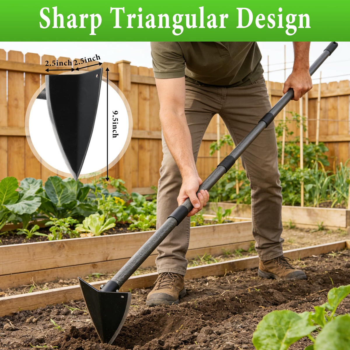 CALCHELE garden hoe with adjustable handle for customizable working length.