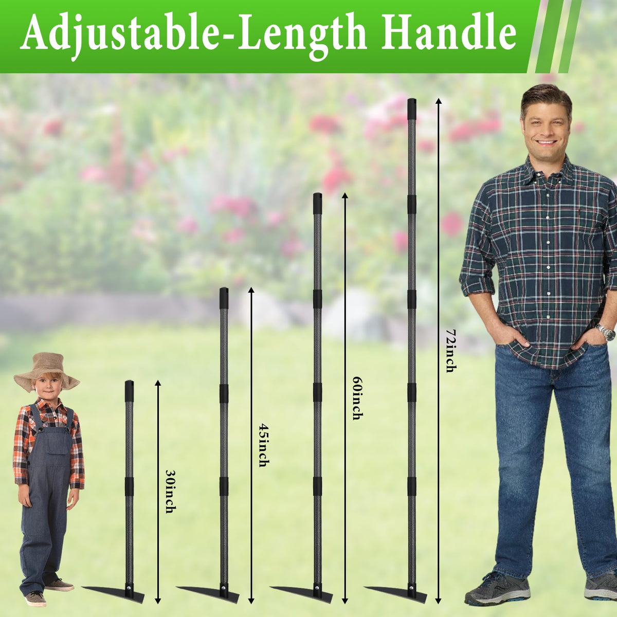CALCHELE heavy duty steel hoe resists bending in tough soil.