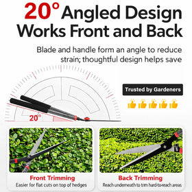 CALCHELE hedge shears 20-degree angled blade for easier trimming.