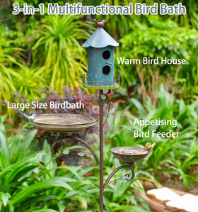 CaliDecor blue outdoor birdhouse on a pole for viewing and shelter.