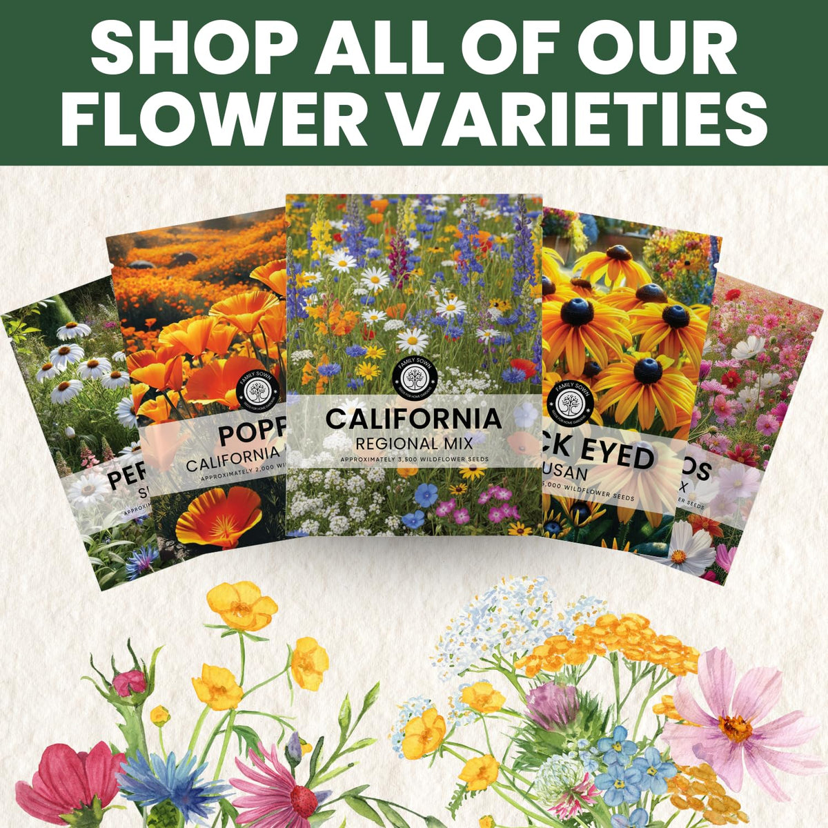 California Regional Mix seed packet front invites planting in your garden.