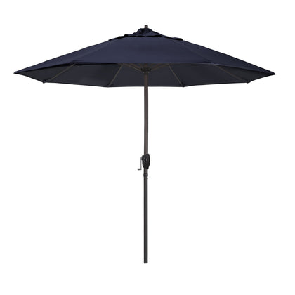 California Umbrella 9-Ft navy canopy with Sunbrella fade-resistant fabric provides lasting shade.