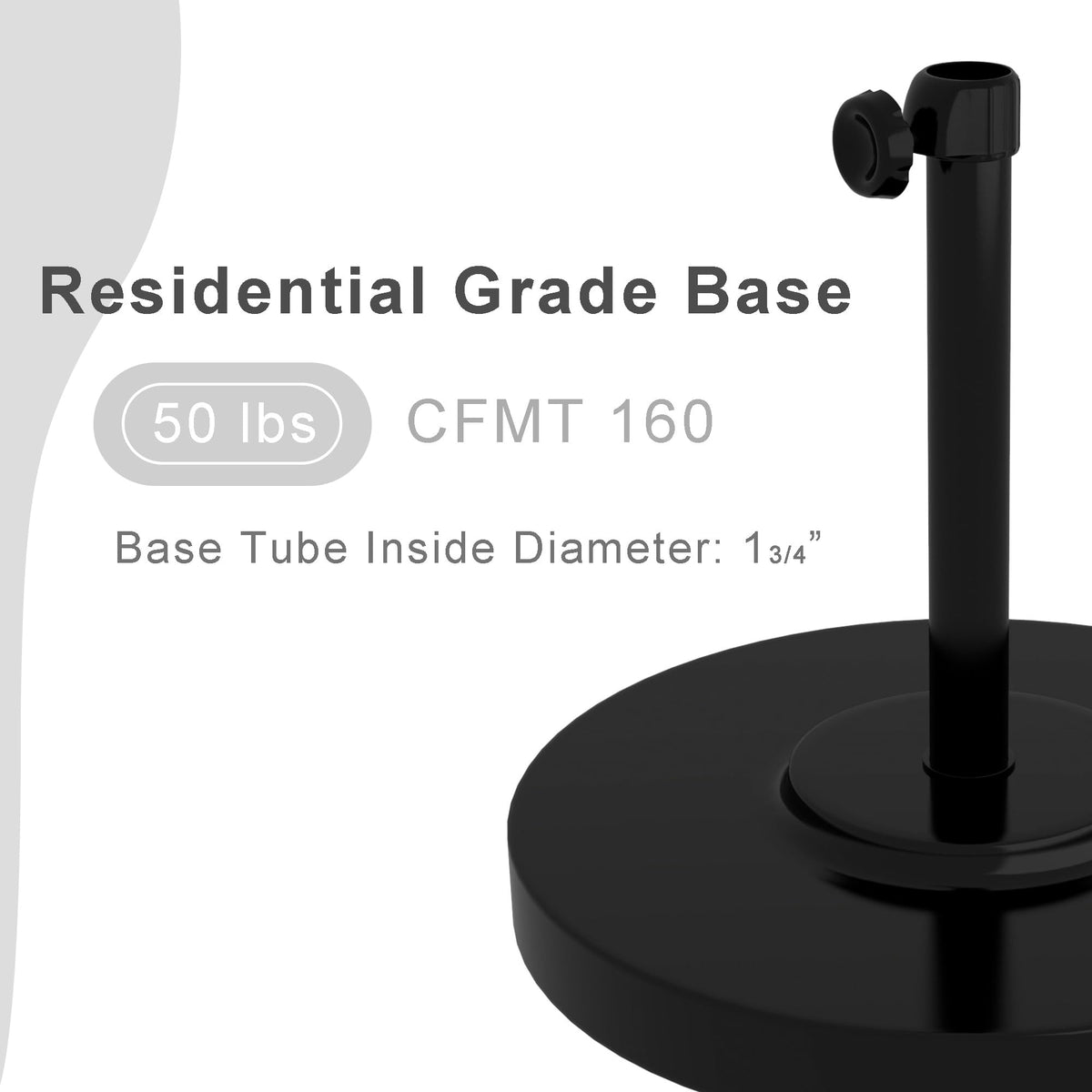 California Umbrella concrete base with powder-coated steel frame endures outdoor wear.