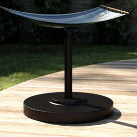 California Umbrella base for under-table use keeps patio umbrellas secure and tidy.