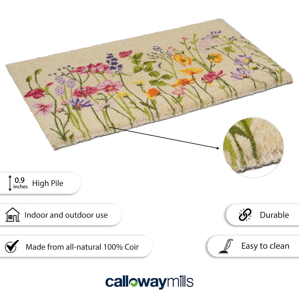 Calloway Mills Blooming Garden Doormat entrance dirt-scrape demonstration for clean floors.
