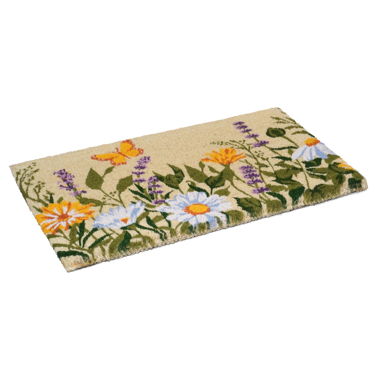 Durable edges of Calloway Mills Butterfly Garden Doormat for long-lasting use.