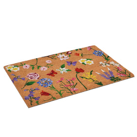 Calloway Mills Butterfly Garden Doormat floral pattern close-up showing durable coir fibers for scraping dirt
