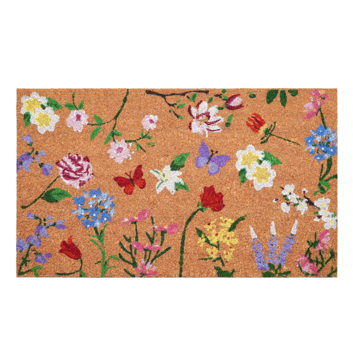 Calloway Mills Butterfly Garden Doormat front view with vibrant floral design for inviting entryways