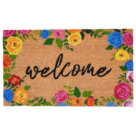 Calloway Mills Colorful Roses Welcome Doormat front view adds vibrant curb appeal.