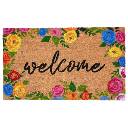 Calloway Mills Colorful Roses Welcome Doormat front view adds vibrant curb appeal.