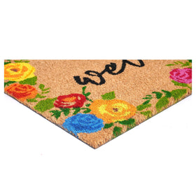 Calloway Mills Colorful Roses Welcome Doormat on porch demonstrates all-season colorfast style.