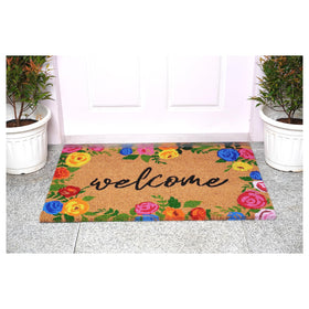 Calloway Mills Colorful Roses Welcome Doormat vinyl backing helps prevent movement.