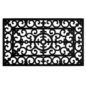 Calloway Mills Fleur De Lis rubber doormat with scroll detail for stylish porch entry