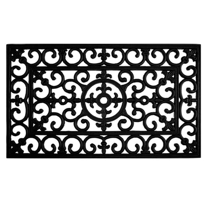 Calloway Mills Fleur De Lis rubber doormat with scroll detail for stylish porch entry