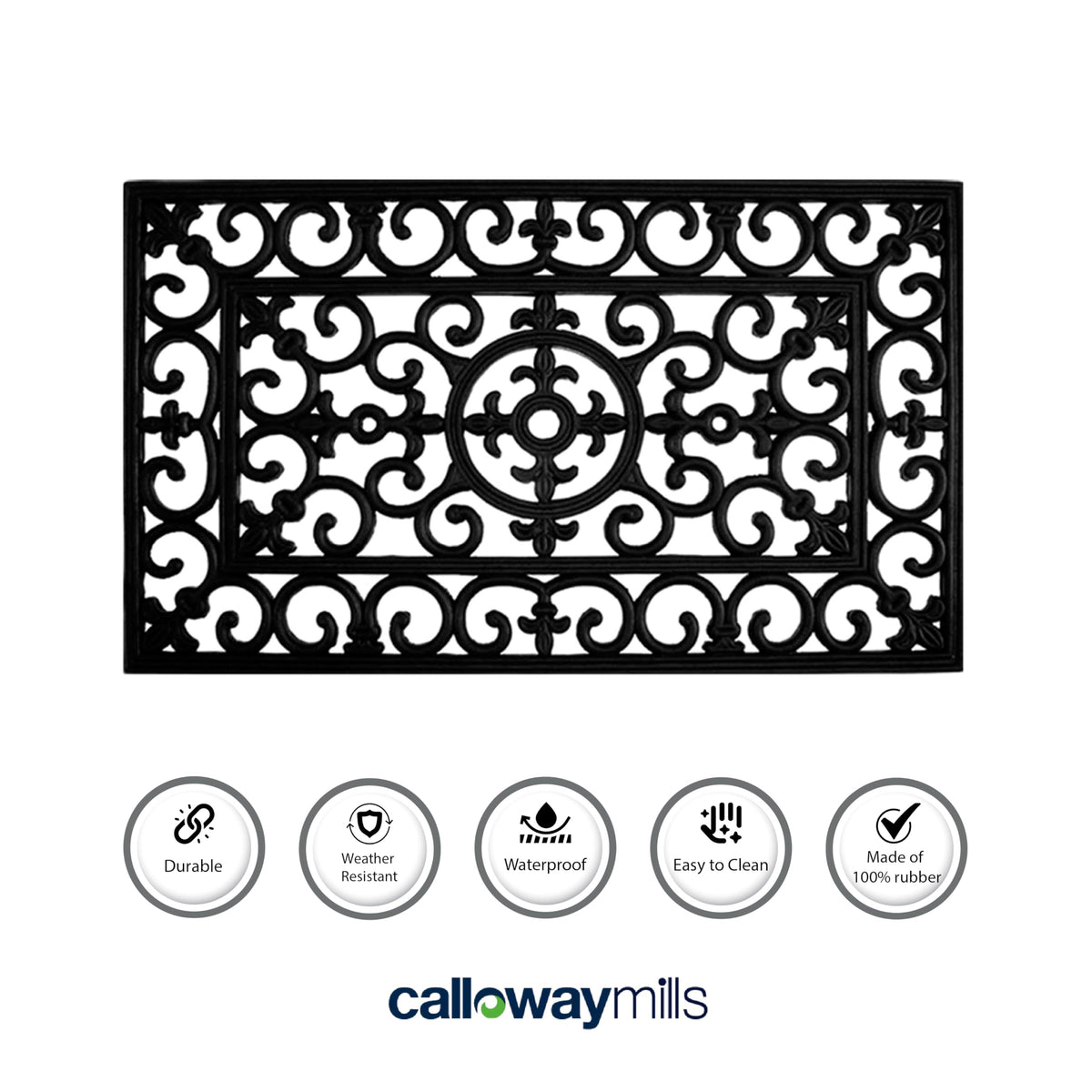 Calloway Mills rubber doormat top view highlights 0.5 inch thick profile